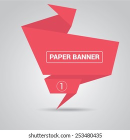 red origami paper speech bubble or web banner .vector illustration