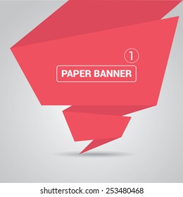 red origami paper speech bubble or web banner .vector illustration
