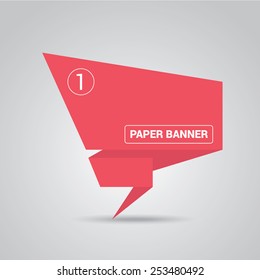 red origami paper speech bubble or web banner .vector illustration