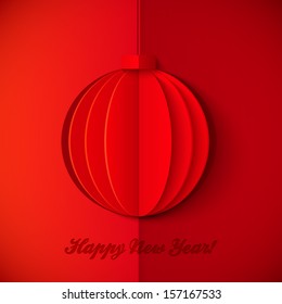 Red origami paper vector New Year ball