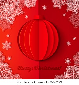 Red origami paper vector realistic Christmas ball