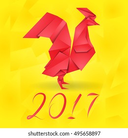 red origami rooster symbol of next year