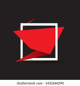red origami speech bubble or banner isolated on black background. red Ribbon banner, scroll, price tag, sticker, badge, poster. Vector cover design template 