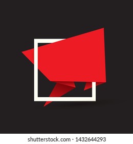 red origami speech bubble or banner isolated on black background. red Ribbon banner, scroll, price tag, sticker, badge, poster. Vector cover design template 