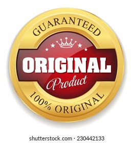 Red original badge with gold border on white background