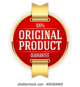Red original product badge, rosette with gold border and ribbon