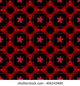 Red ornament with flowers on a black background for your design needs