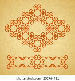 Red ornament gold background. 