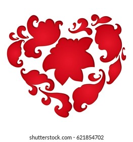 Red ornament in the heart, vector.