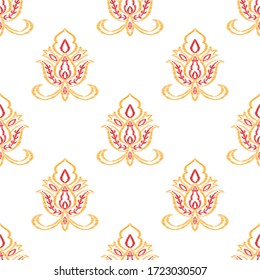 El Vector Islámico Ornamento Rojo Patrón Sin Maravillas. Diseño de alfombras indias. Antecedentes marroquíes. Patrón árabe músculo rojo y naranja.