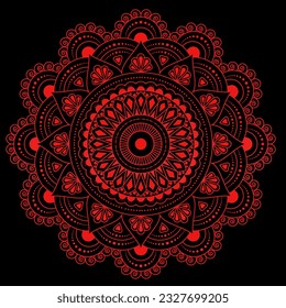 red ornament mandala on black background