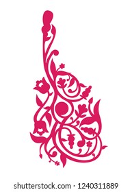 red ornament of plant elements, flowers in the form of a musical instrument