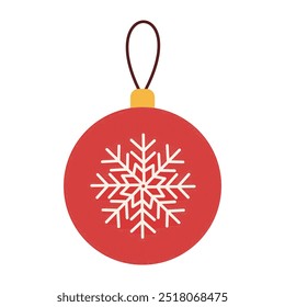 A red ornament with a snowflake design