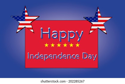 a red ornament with some blue text and a pair of stars with the USA flag