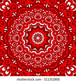 Red ornamental background. Seamless flower pattern. Christmas red background.