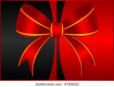 Red ornamental bow isolated over two color background