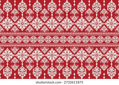 Red Ornamental Damast nahtloses Muster Hintergrund