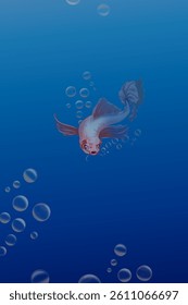 red ornamental fish with bubbles in water