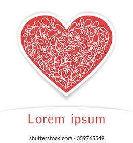 Red ornamental heart on white background. Card for lovers days.