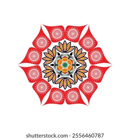 Red ornamental spiritual symbol mandala design.