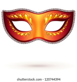 Red ornate carnival mask, vector illustration