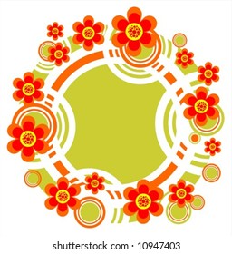 Red ornate flower pattern with with green striped frame isolated on a white background.