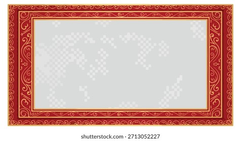 Red ornate frame with world map placeholder
