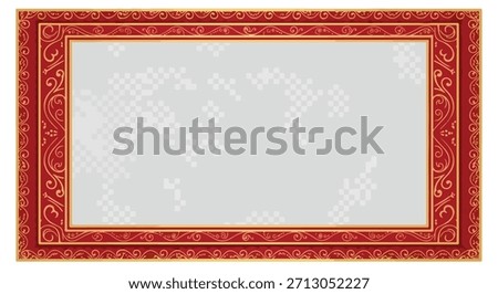 Red ornate frame with world map placeholder