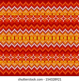 Red ornate zigzag stripes vector Christmas knit seamless pattern