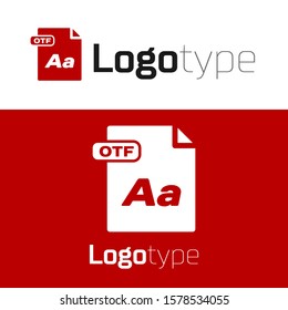 Red OTF file document. Download otf button icon isolated on white background. OTF file symbol. Logo design template element. Vector Illustration