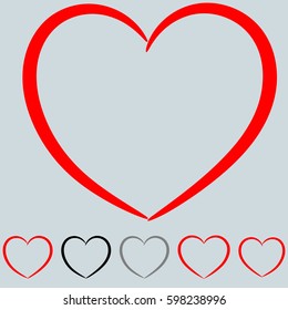 Red and other color heart in the art style it is set icons.