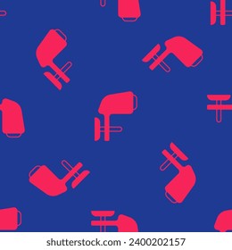 Red Outboard boat motor icon isolated seamless pattern on blue background. Boat engine.  Vector