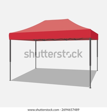 Red outdoor canopy tent illustration with metal frame and shadow, perfect for event, market, or camping design concept.