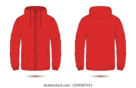 red outdoor hoodie jacket mockup front   back view