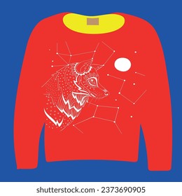 El traje rojo delante del fondo y el patrón de lobo blanco en el frente