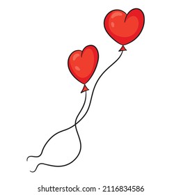 Red outline of balloon form of heart. Vector illustration for greeting cards, posters, prints on clothes, emblems, logos