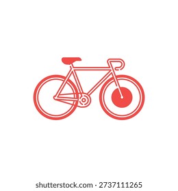 Red outline bicycle with double triangle frame and thin wheels bike transportation