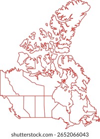 Rote Umrisslinie Kanada Karte mit Bezirksgrenzen Amerikanisches Land