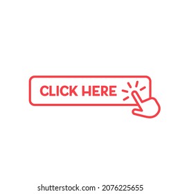 Red outline click here square button with hand pointer icon.