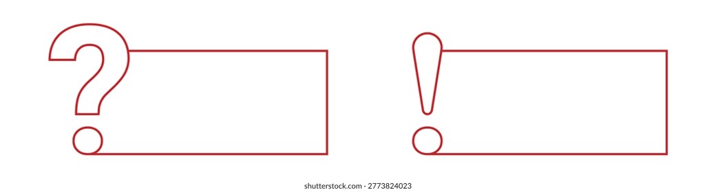 Red outline frames with question and exclamation marks design.