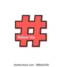 red outline hashtag icon like follow me. concept of single mark, grid, lattice, information, pr, popularity, timeline. flat style trend modern logotype design vector illustration on white background