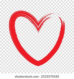 The red outline of the heart on a transparent background. A collection of cartoon heart stickers. Icons for Valentine's day. Vector EPS 10.