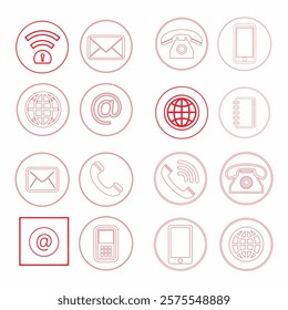 Red Outline Icons for Contact Information