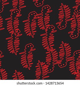 Red Outline Lizards Seamless Pattern, Vector Illustration