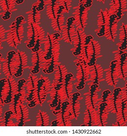 Red Outline Lizards Seamless Pattern, Vector Illustration on Brown Background