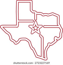 Mapa delineado rojo del estado de Texas en Estados Unidos