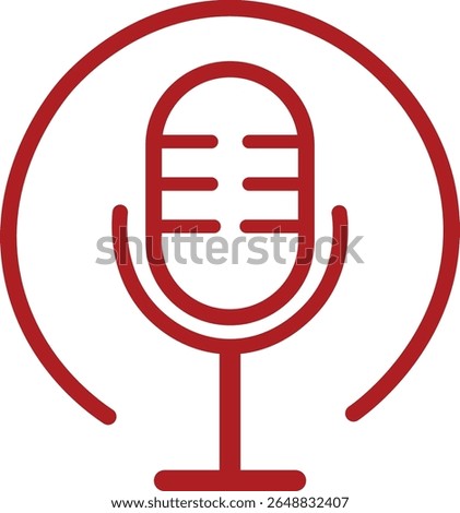 A Red outline microphone inside a circle podcast or broadcast icon