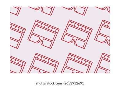 Red outline pattern film clapperboards on a light pink repeated across the frame