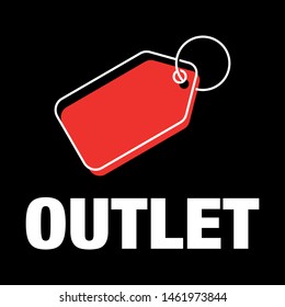 Red outline price tag with outlet vector for your design project in black background.