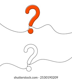 Iconos rojos y de contorno de signo de interrogación con diseño de línea ondulada, ideal para proyectos de comunicación modernos. Ilustración vectorial.